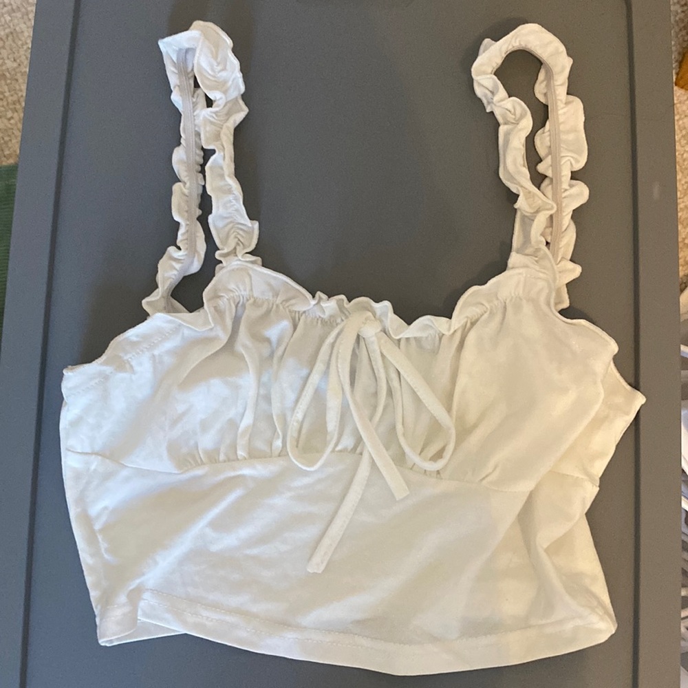 White Ruffle Tank Top